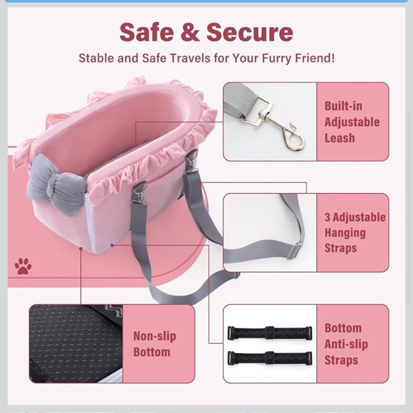 Jaoul Console Pet Car Seat for Small Dogs and Cats Fuzzy Pink Bow Design NEW - Picture 2 of 8